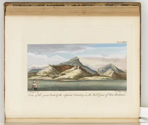 Uitzicht op de Grote Piek, illustratie uit Een reisverslag naar de Zuidzeeën: in Zijne Majesteits schip, de Endeavour, 1794